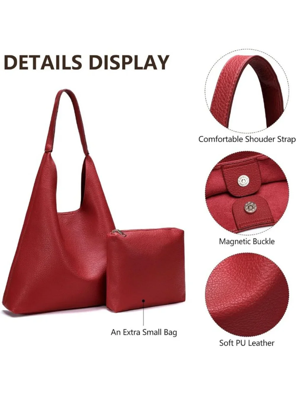 Soft Vegan Leather Slouchy Hobo Bag for Women - Stylish Tote with Cosmetic Bag